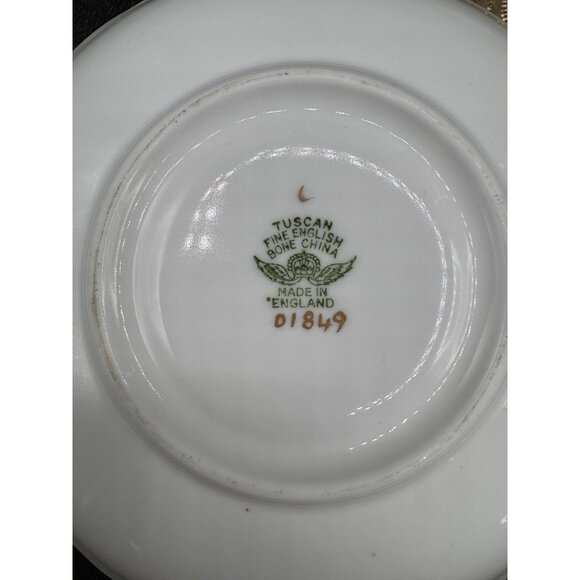 Vintage Tuscan England Bone China Teacup & Saucer Set With Gold & Black Feather - Picture 6 of 10